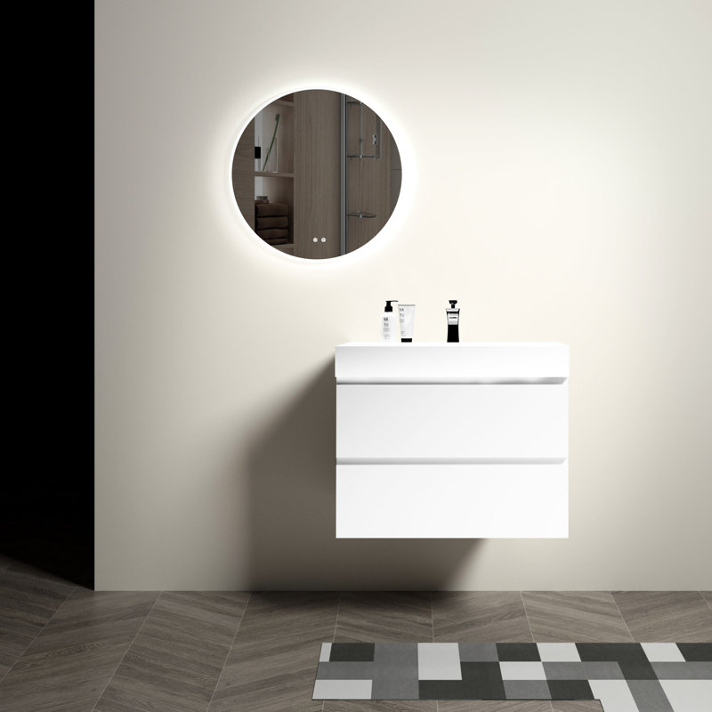 Meuble-lavabo blanc de 30 po - aspect moderne, volume de rangement considérable, tiroirs silencieux, conception à poignée, grand rangement, apparence silencieuse sans poignée