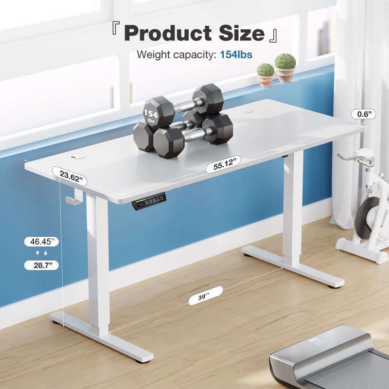 Bureaux debout et à hauteur réglable Jakyb, Blanc, H 46,46 po x l 55,12 po x P 23,62 po