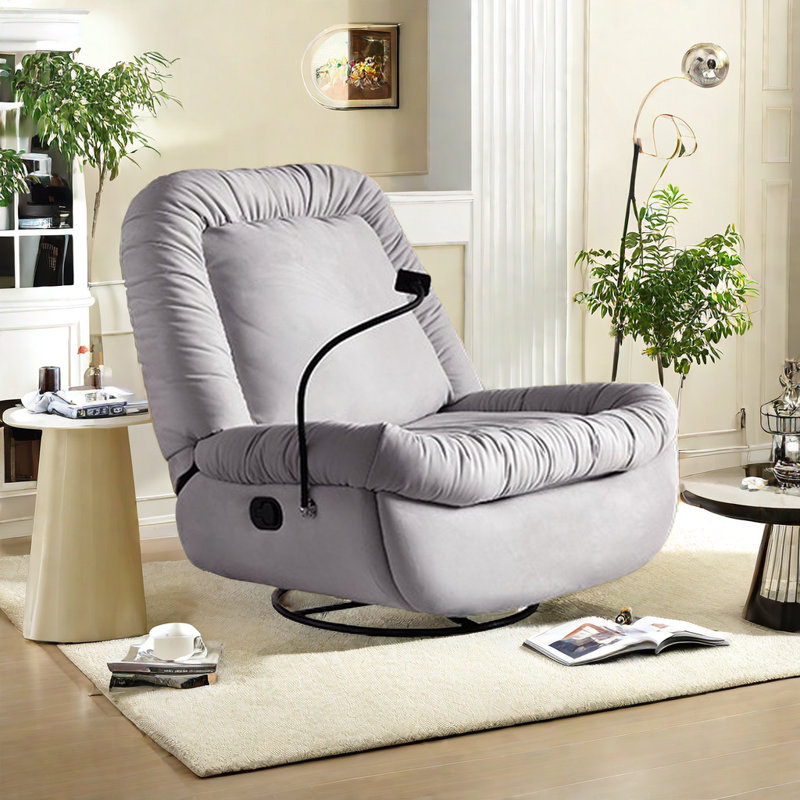 Adjustable Recliner with Phone Holder, Cream