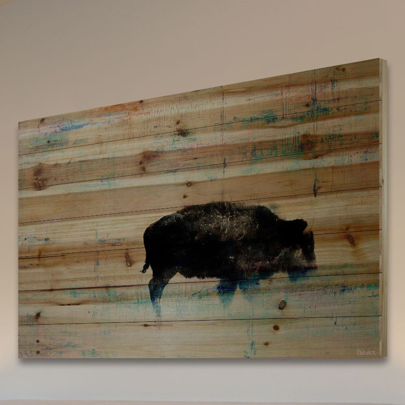 Reproduction d'art sur bois de pin naturel, Zumpikar The Buffalo Knows, H 24 po x l 36 po x P 1,5 po