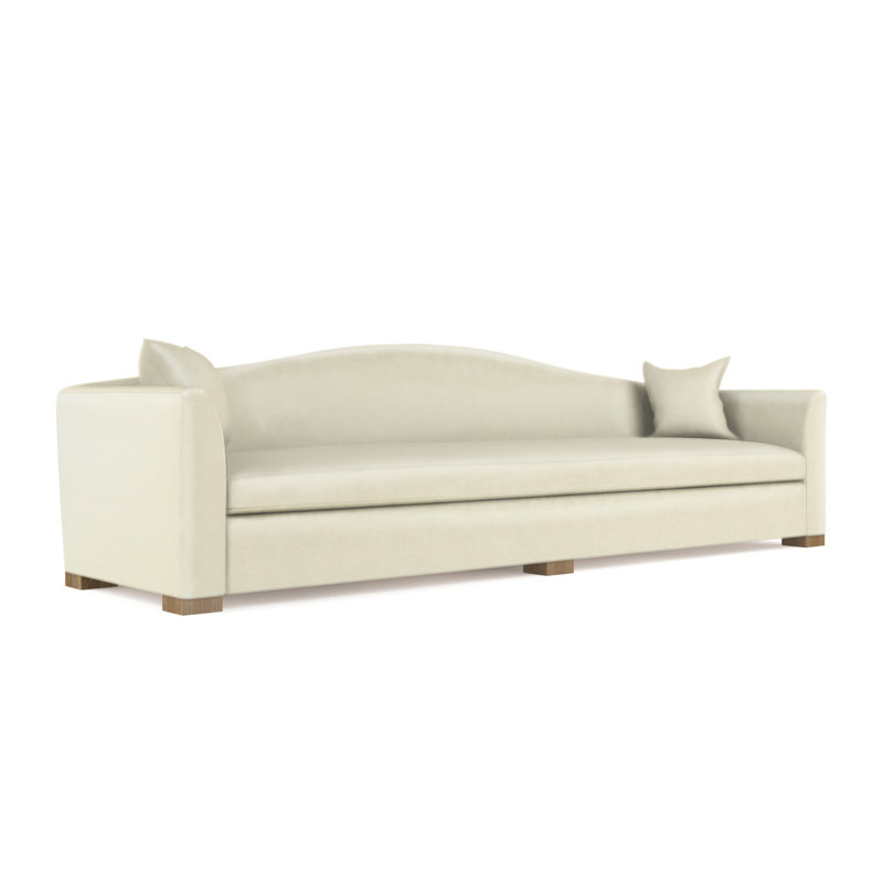 Horatio Camelback Taper Curved-Arm Extra Long Sofa, Box Weave Linen Blue Print, 33" H x 120" W x 36" D, Natural