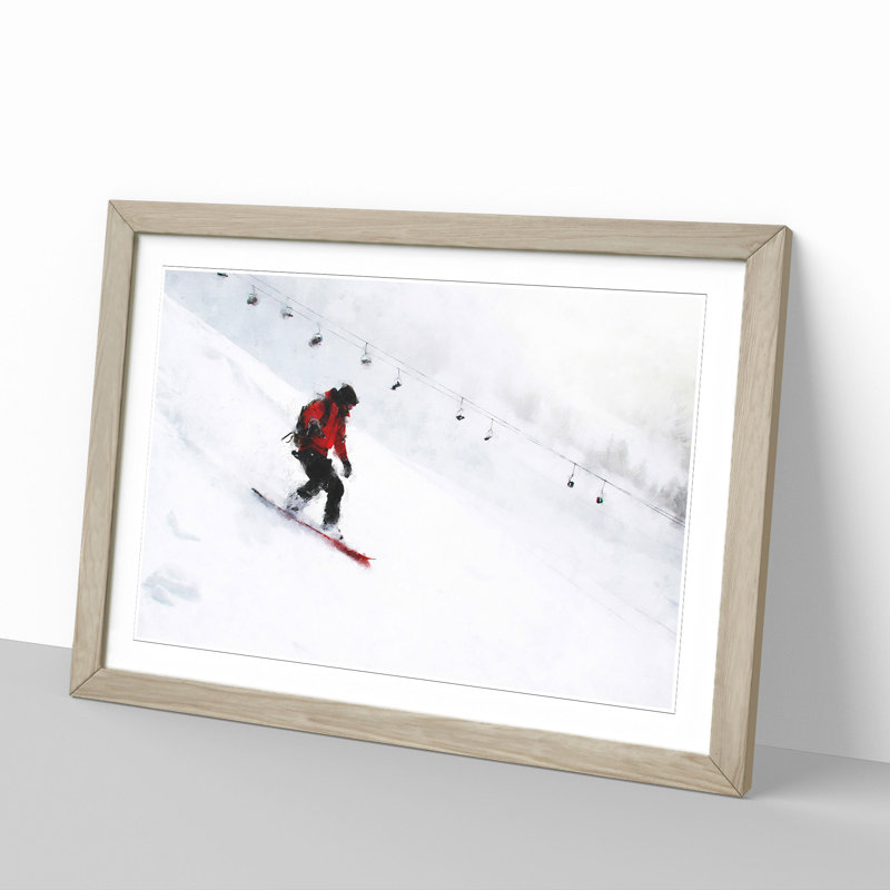 Snowboarding - Picture Frame Graphic Art, 27cm H x 36cm W x 2cm D, Oak Framed
