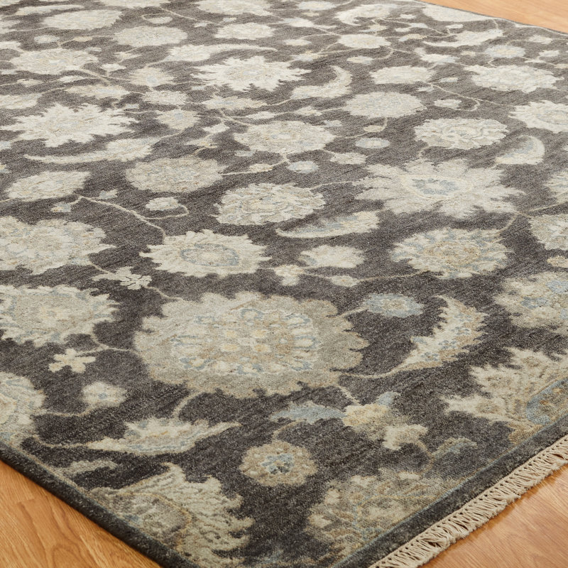Tapis gris en laine noué à la main Predmore, Rectangle 8 pi x 10 pi