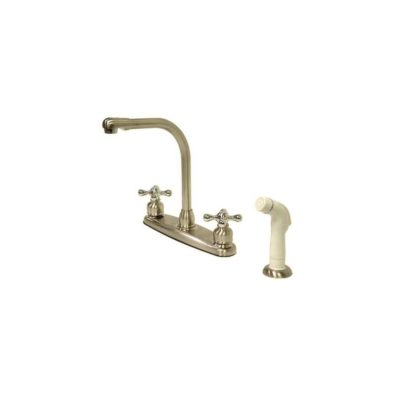 Victorian Double Handle Kitchen Faucet with Side Spray, Brushed Nickel/Polished Chrome