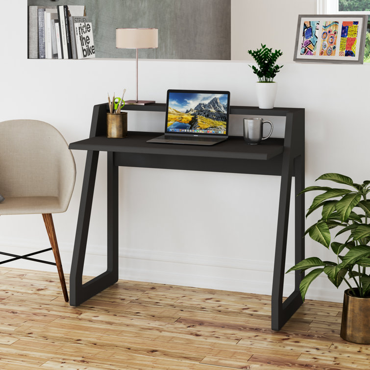 Charcoal Black Small Computer Desk For Bedroom, Office & Small Spaces - Narrow Writing Desk Ideal For Students, Kids, Adults - Modern Design Compact Mini Desk With Display Shelf