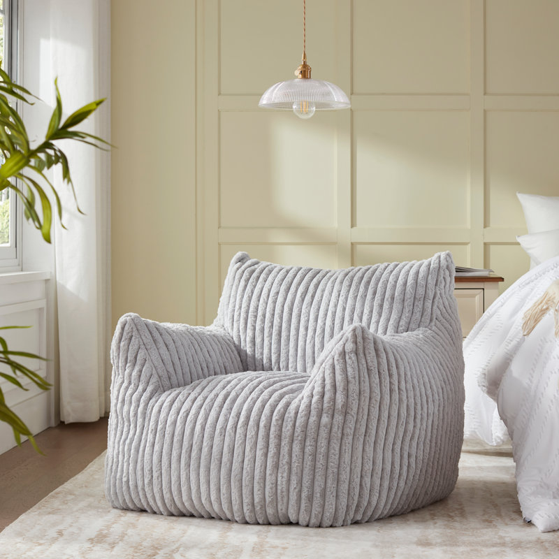 Pouf moderne en fausse fourrure pour le salon et la chambre, Gris clair, H 27,9 po x l 37 po x P 33 po