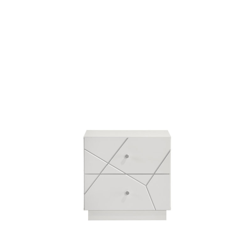 Table de chevet - Finition laquée avec motif géométrique et tiroirs doublés de velours pour les chambres à coucher modernes