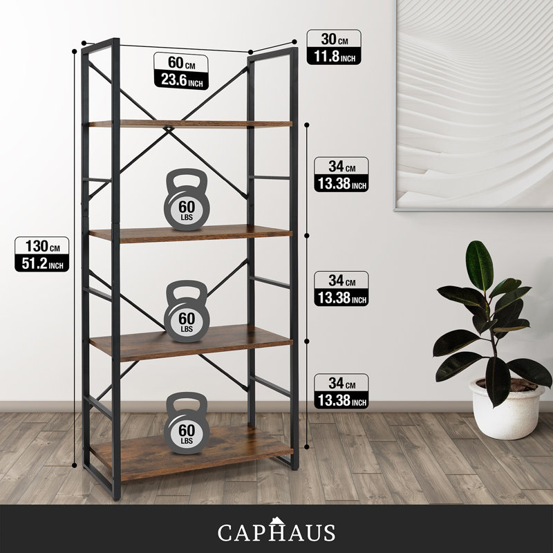 Caphaus 4 Tier Free Standing Shelf, 24 Inch Width Bookshelf, Bookcase Shelf Storage Organizer