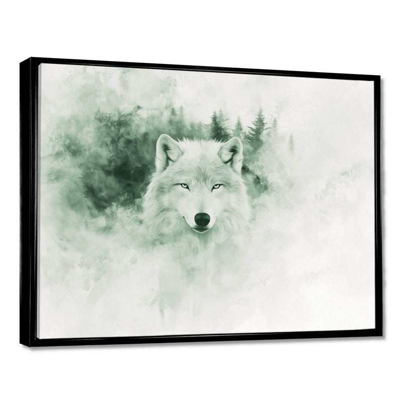 Loup dans le brouillard de la forêt - loup, salon d'art mural, Noir, Impression dans un cadre flottant sans passe-parto