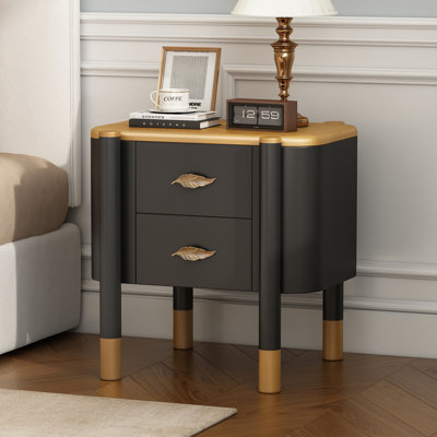 Table de chevet contemporaine à 2 tiroirs avec profil incurvé contemporain, table de chevet avec pieds exposés, table de chevet
