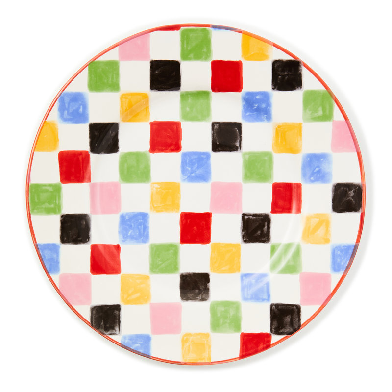 Pink Check Dinner Plate, Green/Blue/Pink