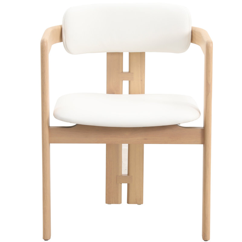 Fauteuil de salle à manger en cuir végétalien Cowles, Simple, Naturel / Blanc