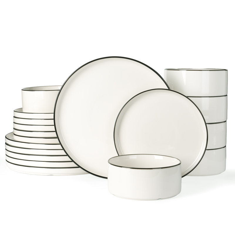 18-Piece Porcelain Dinnerware Set - Service For 6, White/Black
