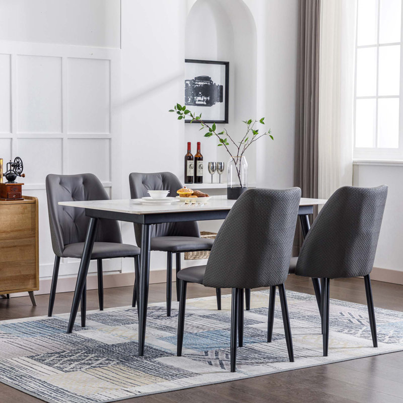 Chaise de salle à manger en polyuréthane avec pieds en fer plaqué or, Gris