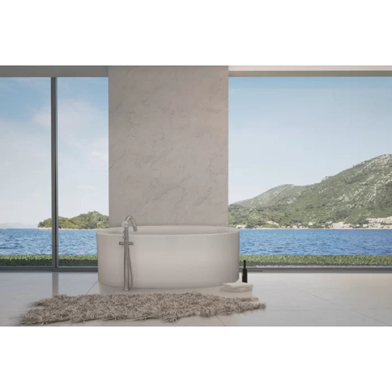 Rodin 72'' L Freestanding Soaking Bathtub, Satin Nickel, Glossy White