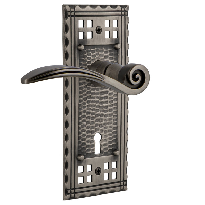 Craftsman Plate Double Dummy with Decorative Keyhole and Swan Lever, Antique Pewter