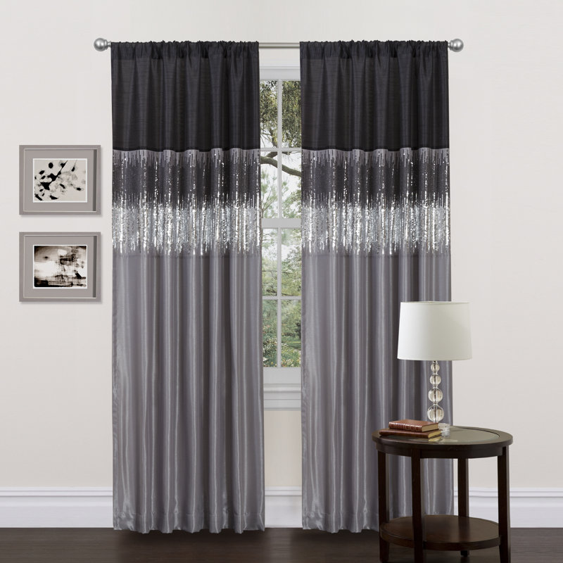 Night Sky Semi Sheer Single Curtain Panel, 42" W x 95" L, Black/Gray