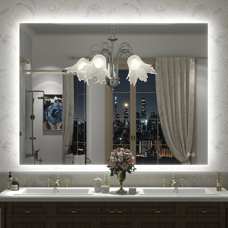 Wayfair Basics® UL Certified LED Anti-Fog Tempered Glass Bathroom/Vanity Mirror, 48" x 36"