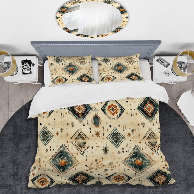 Ensemble de housse de couette beige à motif bohème rétro Nomad Ii, Housse de couette pour très grand lit et 2 très