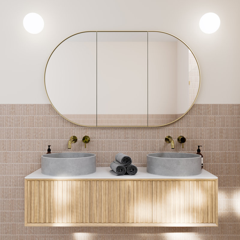 Recessed Framed 2 of Doors Medicine Cabinet with Adjustable Shelves, Satin Brass