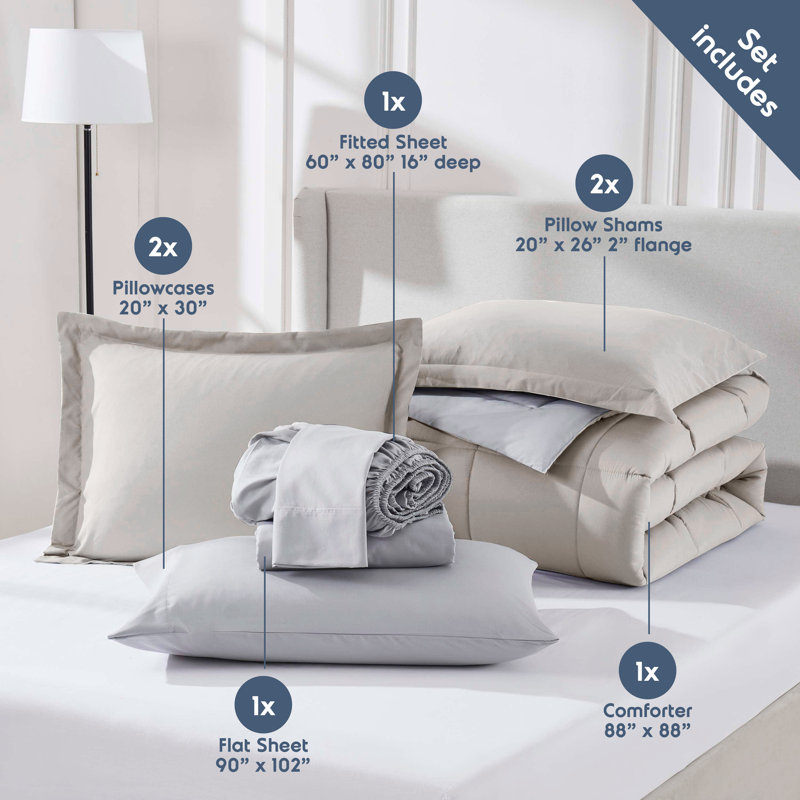Queen Linen Reversible Microfiber Bed in a Bag Set