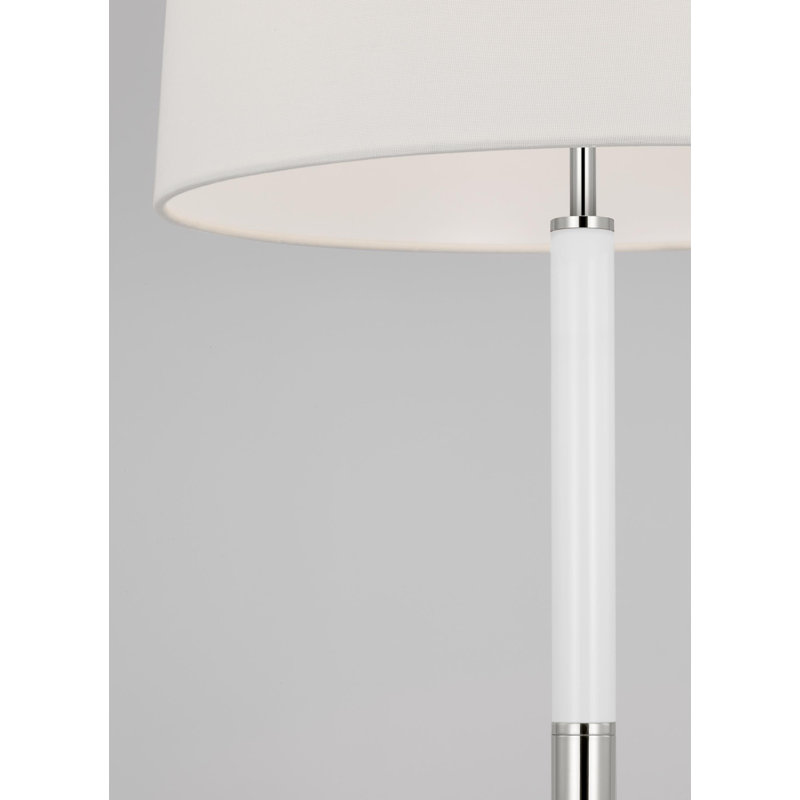 Polished Nickel White Steel Table Lamp with Linen Shade