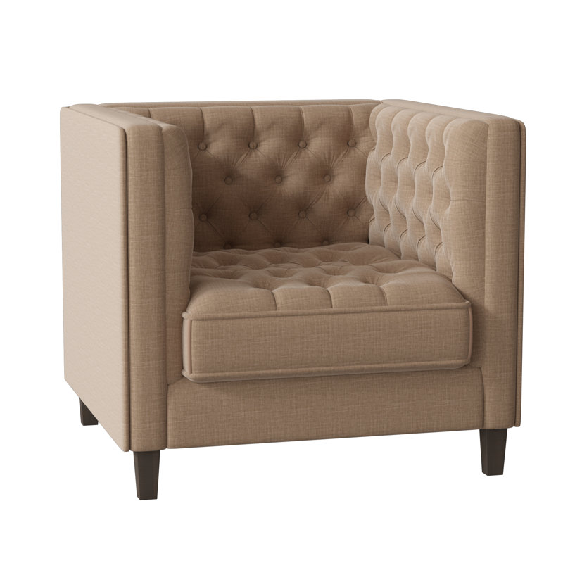Jess Tufted Armchair, Bennett Almond, Brown Mahogany