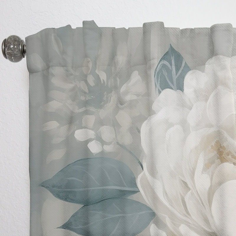 Ophelia - Emotion Of White Blue Peony Flower I - Rideau pivoines - Velours obscurcissant - 1 panneau, L 52 po x L 90 po