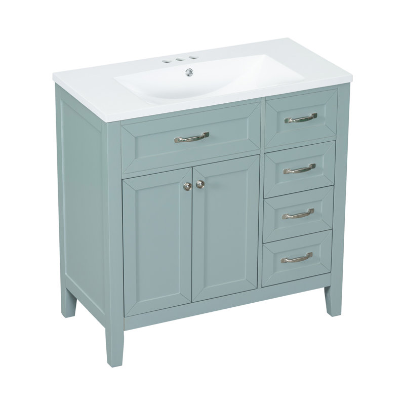 36" Bathroom Vanity With Sink Combo,Bathroom Storage Cabinet , Green, Silver