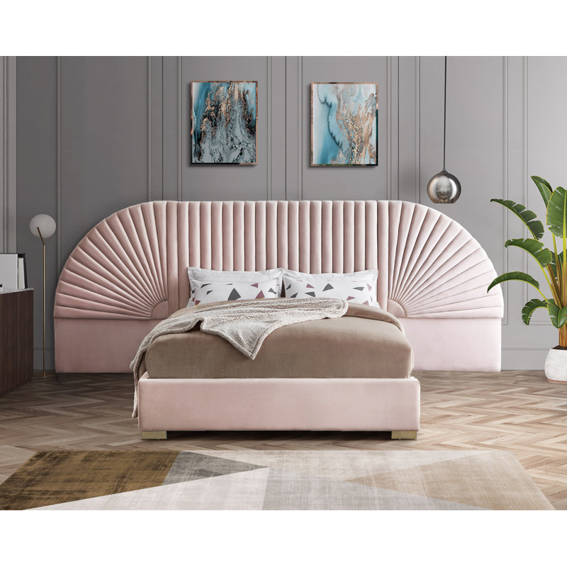 Upholstered Panel Bed, Queen, Pink Velvet