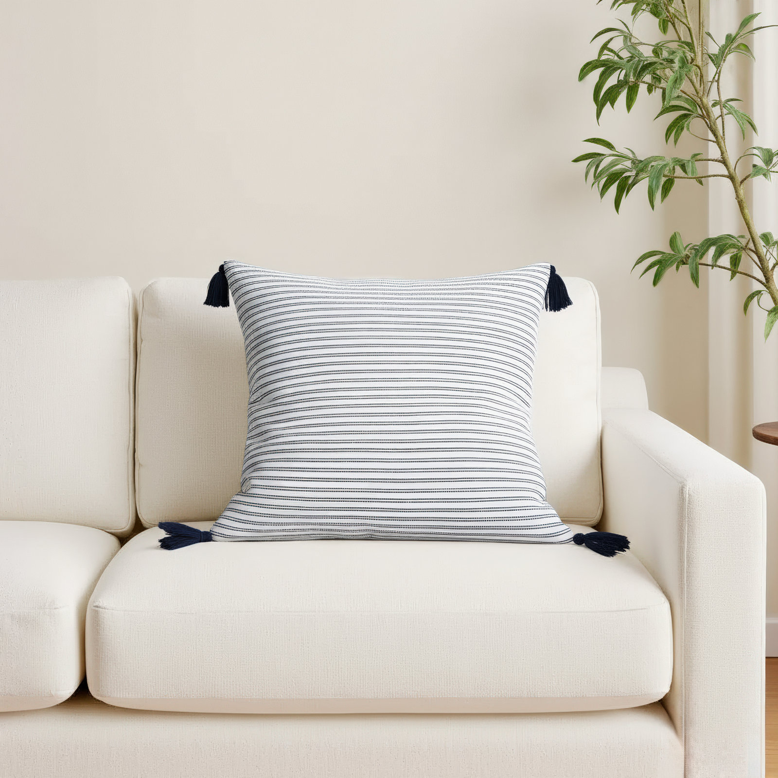 Kalio Tassels Cotton Throw Pillow, Navy