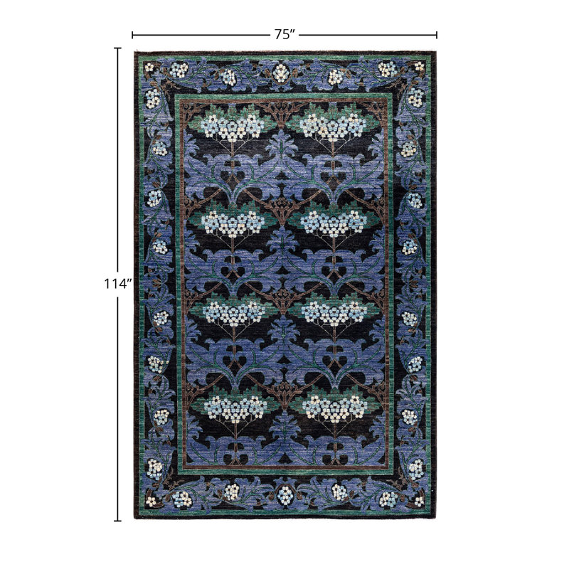 Tapis unique noir / vert / brun de 6 pi 3 po x 9 pi 6 po Overyed