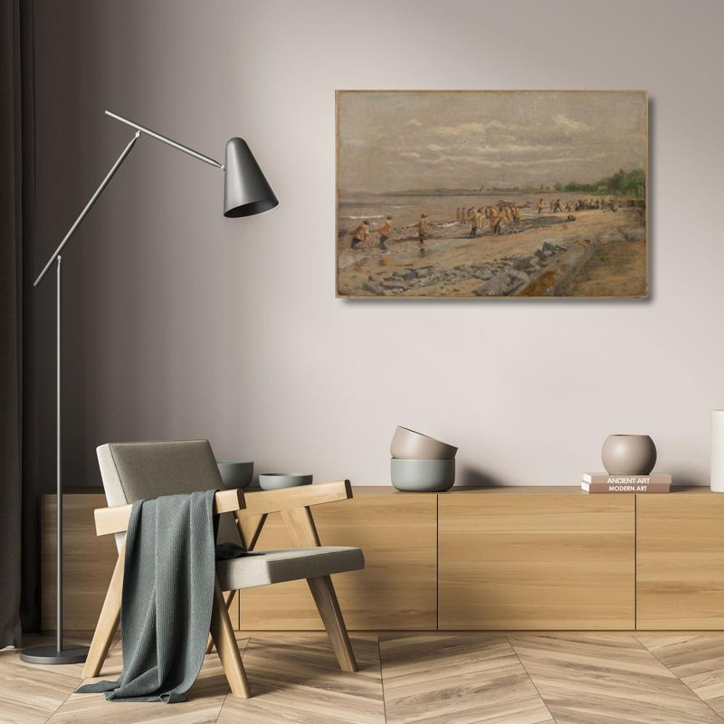 "Hauler the seine" par Thomas Eakins, reproduction d'art sur toile tendue avec châssis, H 24 po x l 17 po