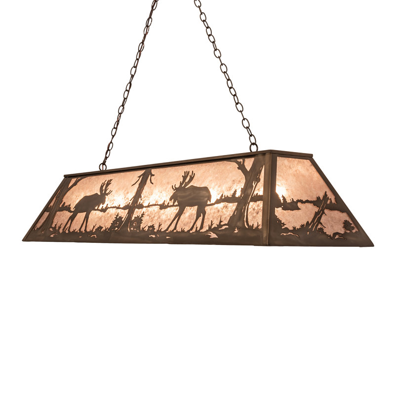 Majestic Moose and Lake 22" Glass Pendant with Antique Copper Accents