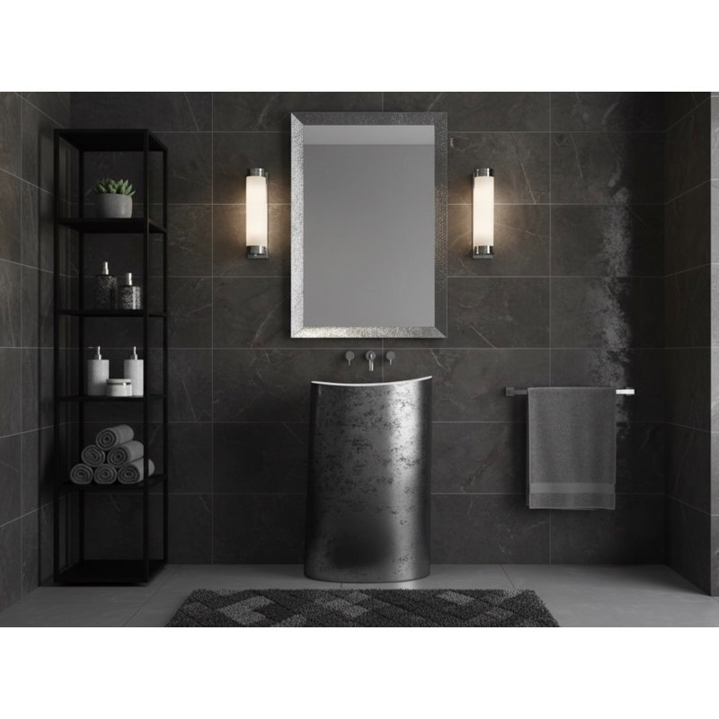 Lavabo sur pied de 33,9 po Vast Studio, Blanc, Argent texturé vieilli