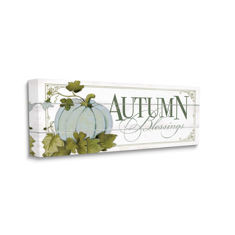 «Autumn Blessings Blue Pumpkin Fall Seasonal Word Design» par Stephanie Workman Marrott - impression d'art textuel