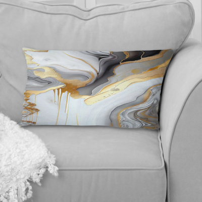 White And Gold Marble Abstract II - Abstract Marble Printed Pillow