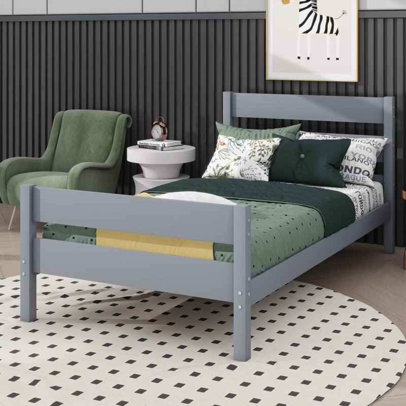 Structure de lit simple en bois avec tête et pied de lit inclus, gris