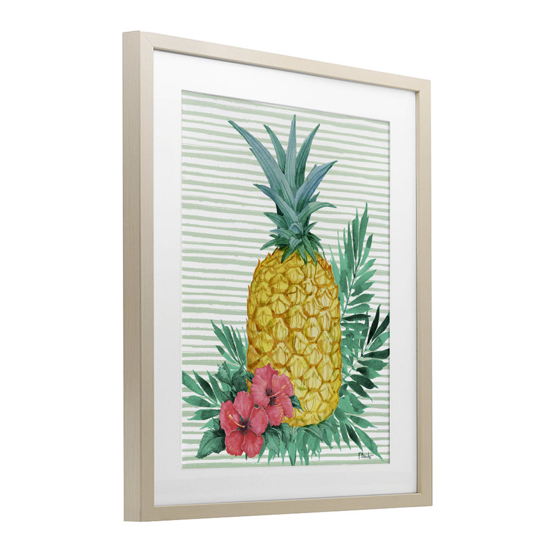 Bora Bora, reproduction d'ananas encadrée sous verre, design par Paul Brent, H 21 po x l 17 po, Brun