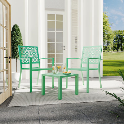 3-Piece Bistro Set, Outdoor Bistro Set, Stackable Metal Square Table and Chairs by Winston Porter