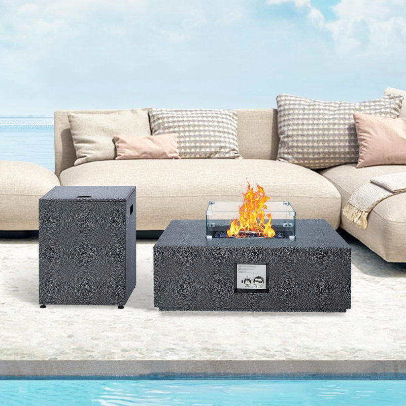 Foyer de table au propane 36 po, table de feu 50000BTU avec pare-vent 36 po, Gris