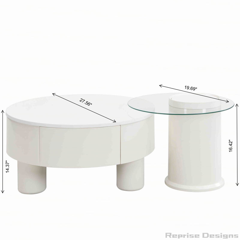 Ensemble de deux tables basses gigognes rondes, Plateau blanc / base blanche