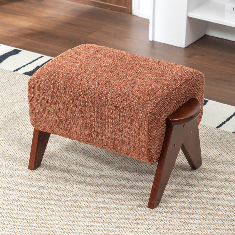 Karsen Upholstered Bench with Solid Wood Leg, Burnt Orange