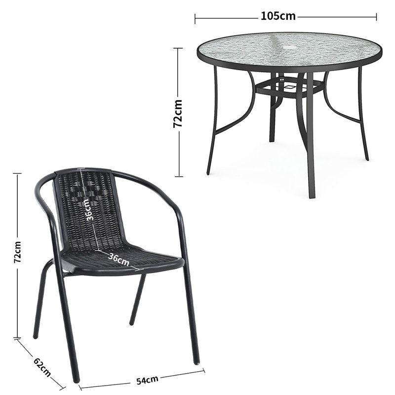 Abrion 2 - Person Patio Dining Set with Round Table, Black/Clear