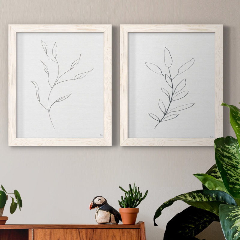 «Botanical Gesture I», reproduction de dessin, H 20 po x l 17 po x P 1 po, Pas de tapis, Toile blanche encadrée