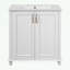 Meuble-lavabo à cadre en bois avec lavabo en résine, tiroir caché et armoire de rangement-1555186741