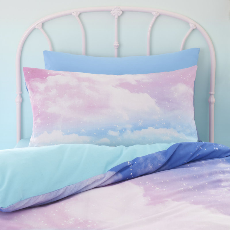 Ombre Rainbow Clouds Reversible Duvet Cover Set with Pillowcases Pastel, Double