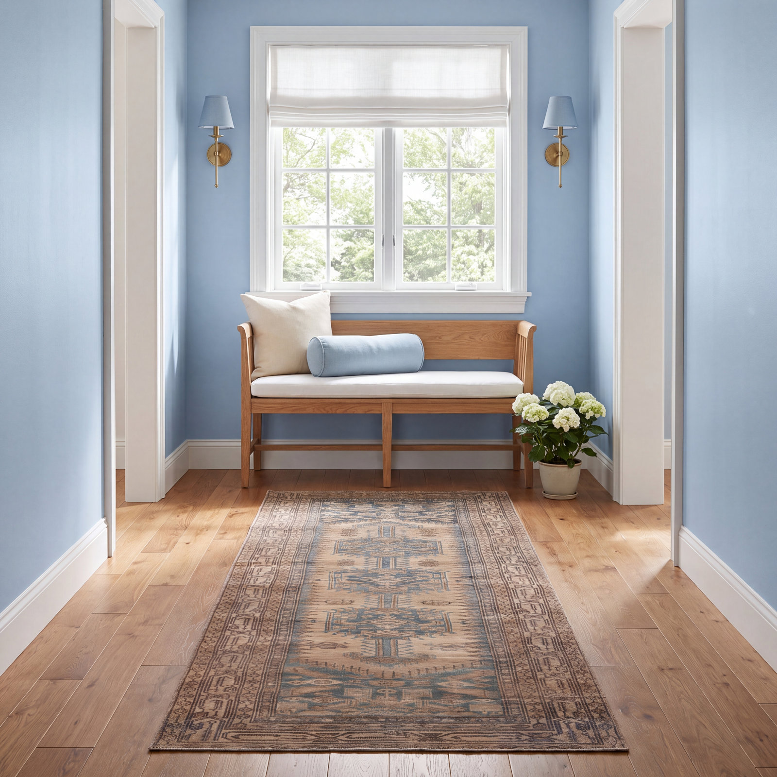 Blue/Brown/Tan Rug, Runner 2' x 6'