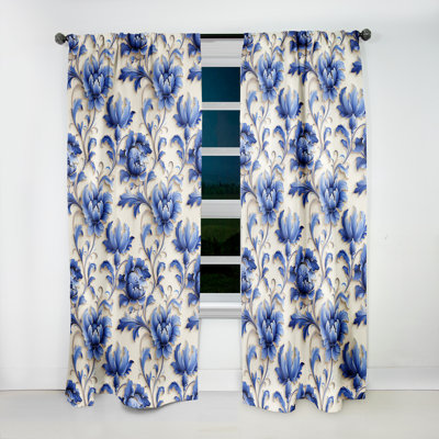 Blue Ornamental Frames Victorian Pattern II Blackout Single Curtain Panel