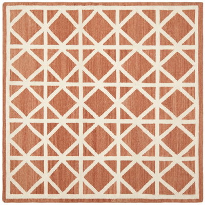 Rodgers Hand Woven Flat Weave Wool/Cotton Geometric Rug in Tan/Ivory
